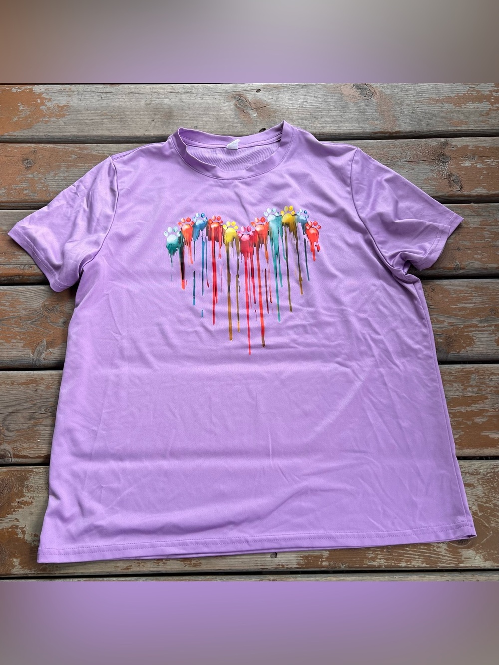 Purple Painted Heart Paw Print Short Sleeve Top - Size XL